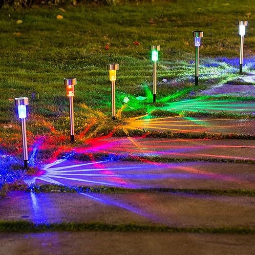 Set 10 Lampi Solare Led pentru Gradina, Flippy, 5.5 x 36.5 cm, Buton On-Off, Lumina Multicolor, Argintiu