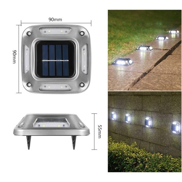 Lampa solara LED pentru gradina, Flippy, Set 4 Bucati, 8 LED-uri, Prindere de Perete / Impamantare, IP65, forma patrat, ABS si Policarbonat, 9 x 9 cm, baterie 1.2V, 600 mah, Alb Rece,  Gri