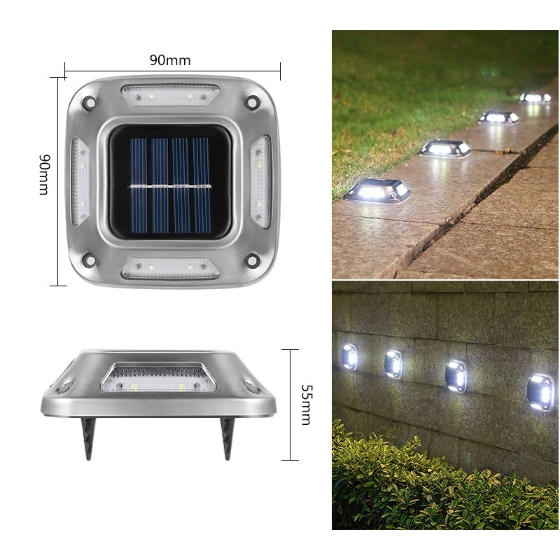 Lampa solara LED pentru gradina, Flippy, Set 4 Bucati, 8 LED-uri, Prindere de Perete / Impamantare, IP65, forma patrat, ABS si Policarbonat, 9 x 9 cm, baterie 1.2V, 600 mah, Alb Rece,  Gri