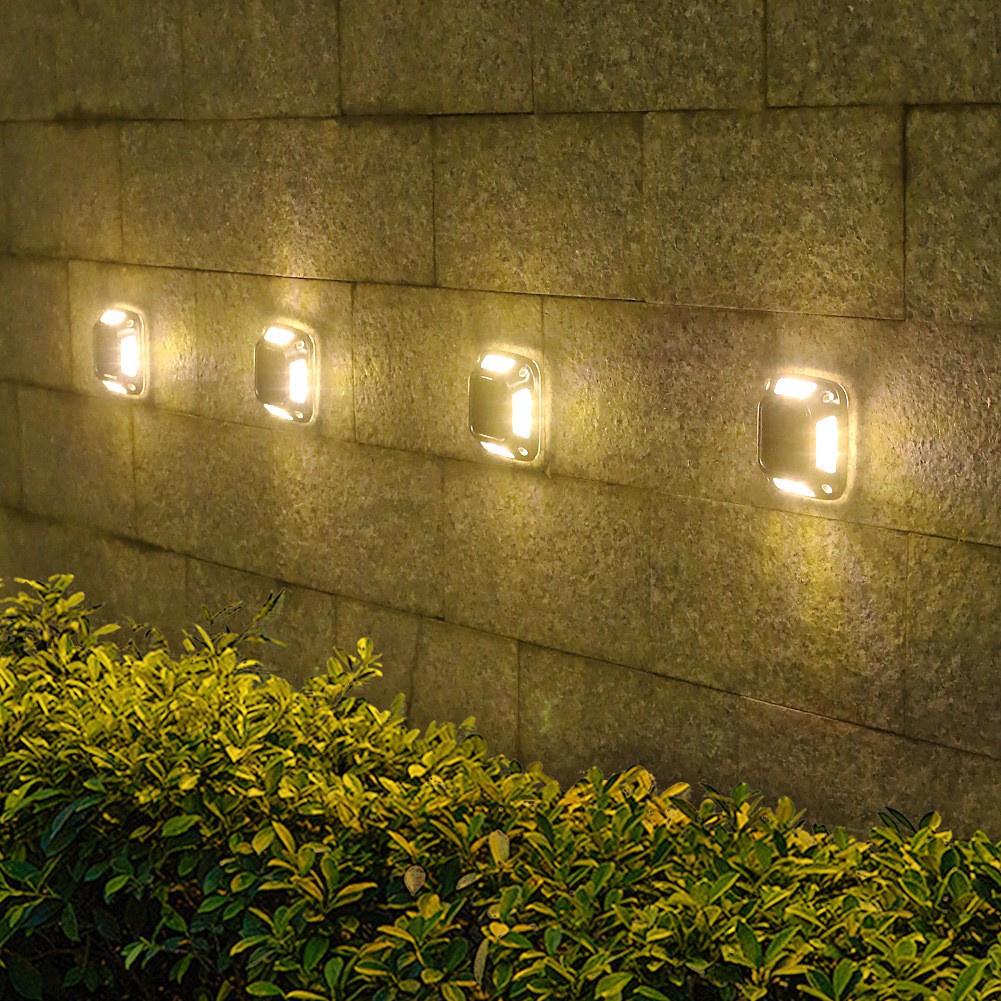 Lampa solara LED pentru gradina, Flippy, Set 4 Bucati, 8 LED-uri, Prindere de Perete / Impamantare, IP65, forma patrat, ABS si Policarbonat, 9 x 9 cm, baterie 1.2V, 600 mah, Alb Cald,  Gri