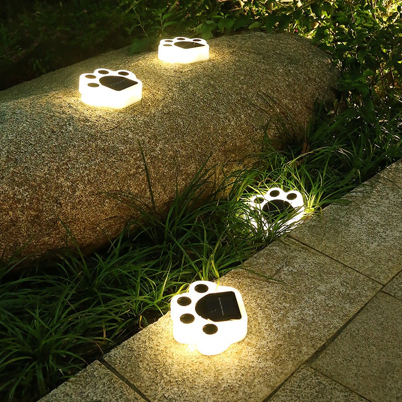 Set 4 Lampi Solare Led pentru Gradina, Flippy, Model Laba de Urs, 14 x 13 x 3 cm, Buton On-Off, Alb cald, Negru/Alb