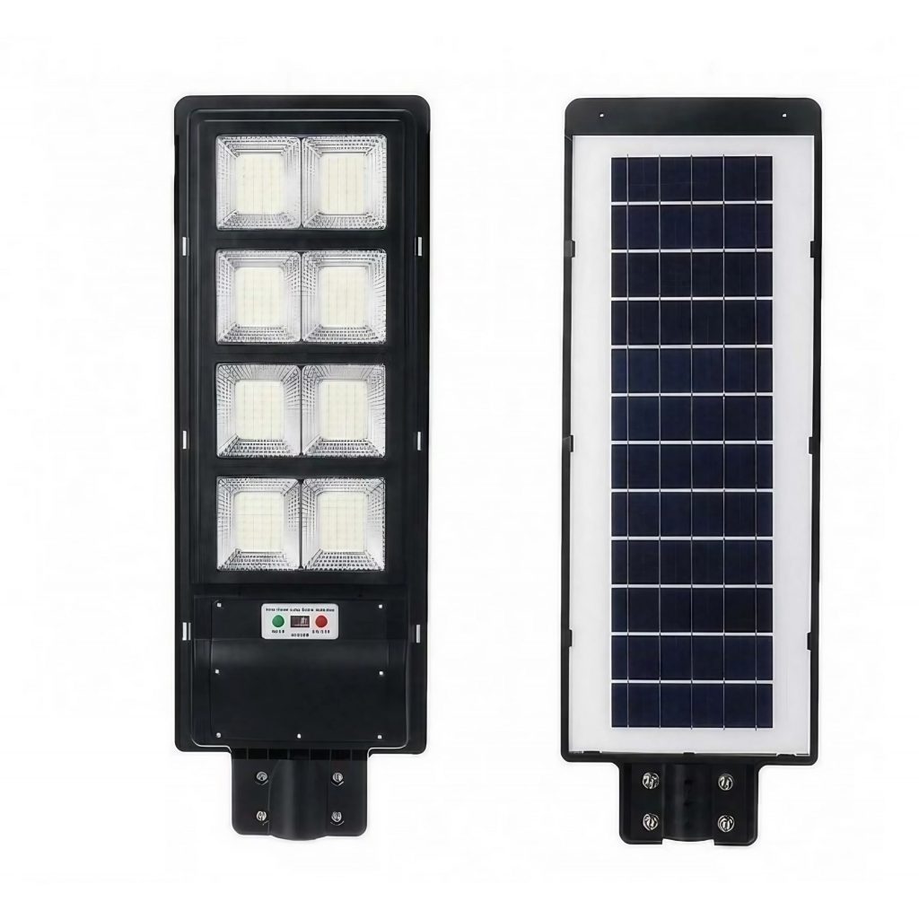 Lampa solara stradala Flippy, cu telecomanda, senzor de miscare si lumina, suport prindere, 180 LED-uri, IP65, ABS, 10AH, 200W, temperatura culoare 6500K, 59.5x23.8x6.8 cm, autonomie 10-12 ore, negru