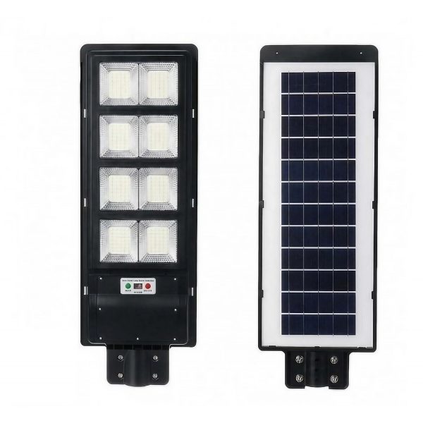 Lampa solara stradala Flippy, cu telecomanda, senzor de miscare si lumina, suport prindere, 180 LED-uri, IP65, ABS, 10AH, 200W, temperatura culoare 6500K, 59.5x23.8x6.8 cm, autonomie 10-12 ore, negru