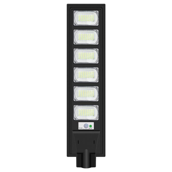 Lampa solara stradala Flippy, cu telecomanda, senzor de miscare si lumina, suport prindere, 288 LED-uri, IP65, ABS, 15AH, 300W, temperatura culoare 6500K, 79x18.8x5 cm, autonomie 10-12 ore, negru