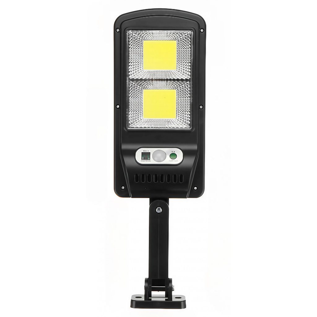 Lampă stradală solară Flippy, cu telecomandă, 36 cm x 11.5 cm, 108 COB LED, 2592 Lumeni, 21.6 W - echivalent 172 W bec incadescent, IP65, Senzor de Miscare, Senzor de Lumina, 2 Grile, Alb Rece