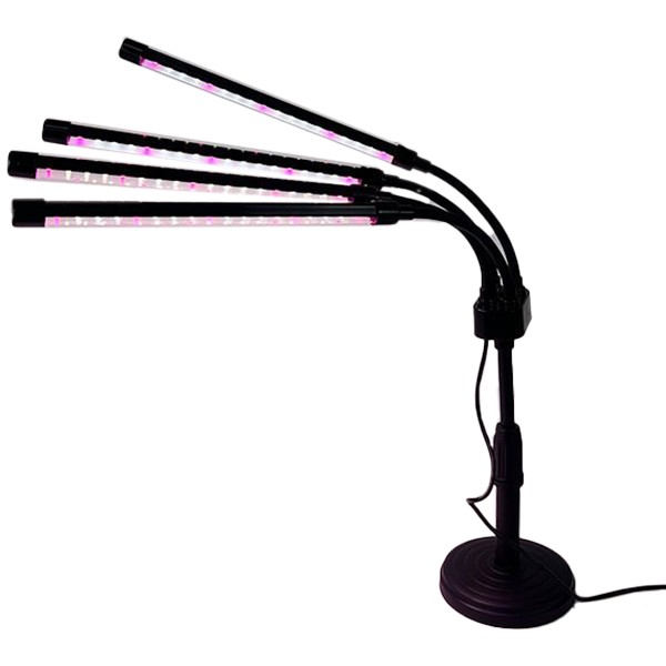 Lampa UV pentru cresterea plantelor, Flippy, conectare la retea, 20W, 4 capete, 72 LED-uri, ajustabila pana la 66.5 cm, Lumina Alb Mov