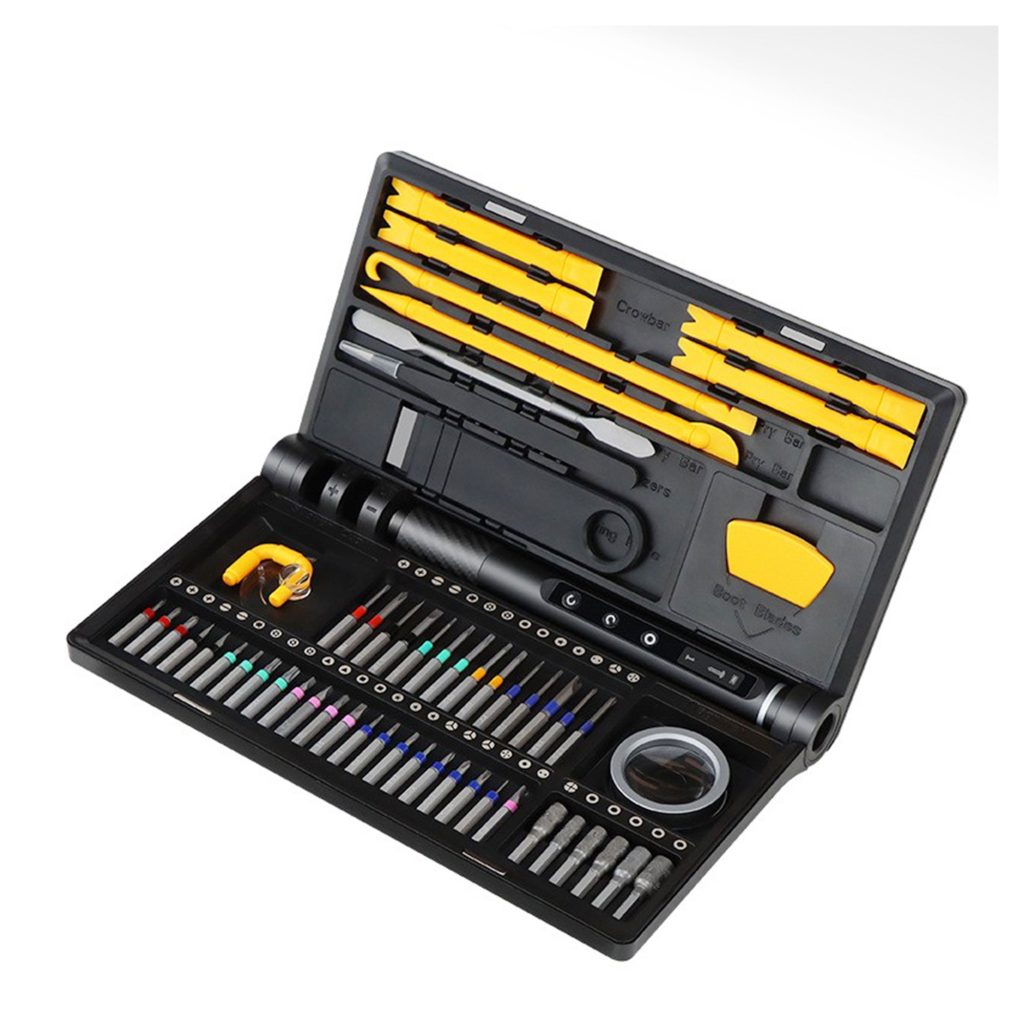 Surubelnita Profesionala Electrica, Flippy, Multifunctionala, Reincarcabila USB, Luminare LED, Kit 71 in 1, Set Complet cu Biti Torx, Phillips, Hex, Pentalobe, 21.4 x 12.4 cm, Negru