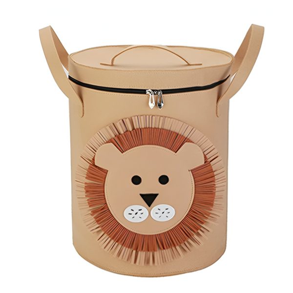 Cutie de Depozitare 2In1, Flippy, Impermeabila, Covor pentru Jucarii si Lego 150cm, Capacitate Mare, cu Manere, cu Sfori, Inaltime 40cm, Model Leu, Maro