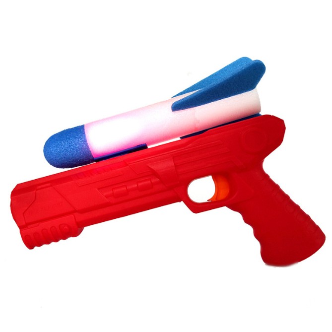 Pistol de Jucarie, Flippy, cu Lansator de Racheta, din Polistiren/Plastic, Lumina LED, +3 Ani, Rosu/Albastru