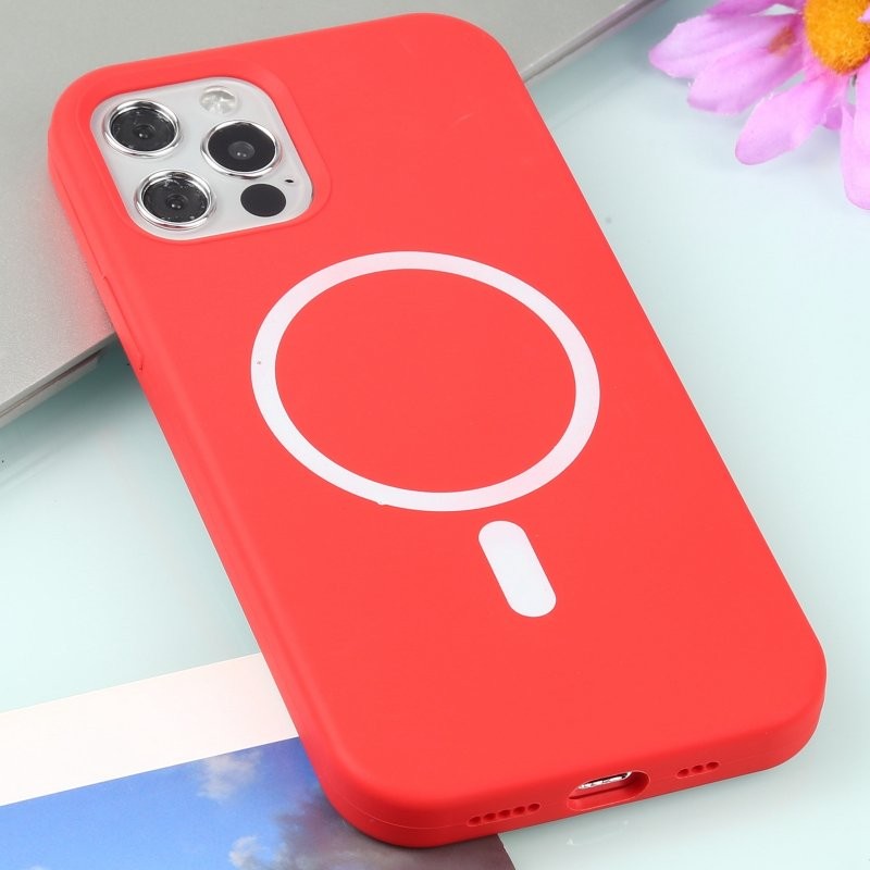 Husa MagSafe liquid large hole magnetic shell pentru Apple iPhone 14 Pro, Full Cover, Liquid Silicone, Magnetica, Incarcare Wireless, Flippy, Rosu - Image 2