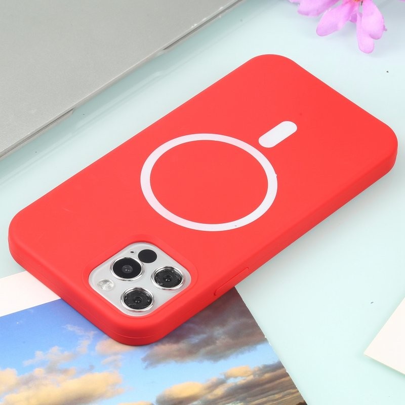 Husa MagSafe liquid large hole magnetic shell pentru Apple iPhone 14 Pro, Full Cover, Liquid Silicone, Magnetica, Incarcare Wireless, Flippy, Rosu - Image 3