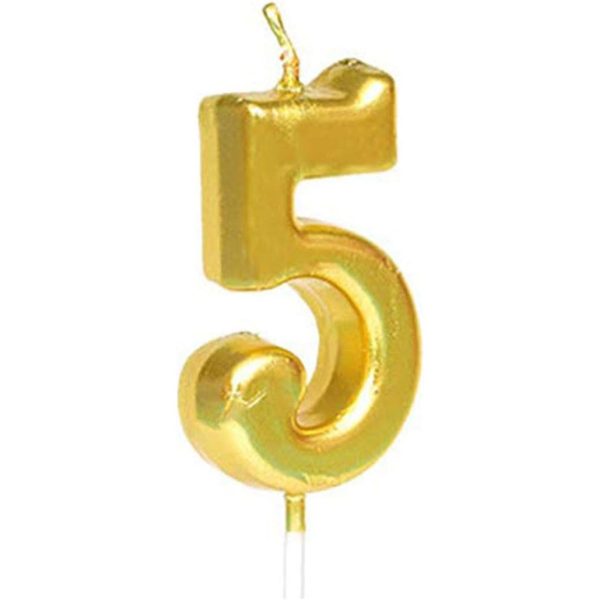 Lumanare de Tort, Flippy, Model Cifra 5, Party, 4.5 x 2.5 cm, din Parafina, Auriu