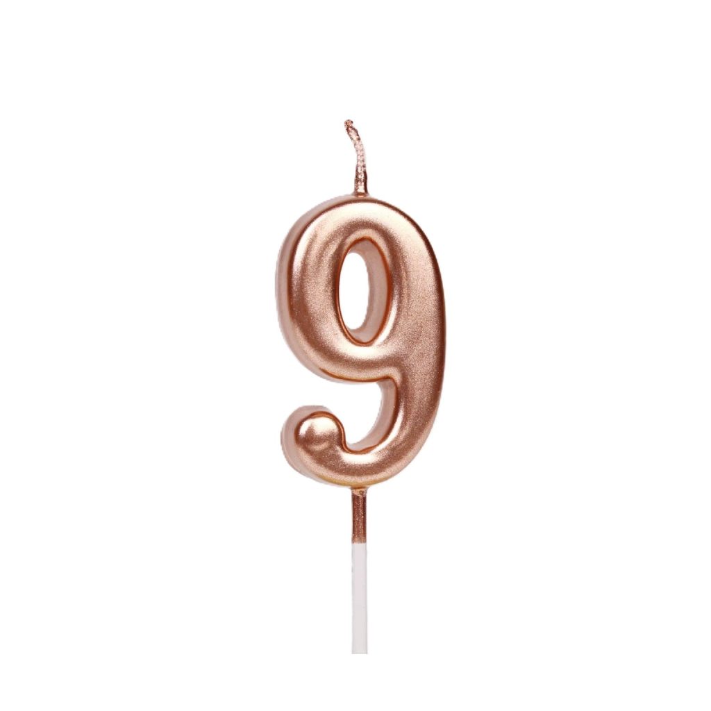 Lumanare de Tort, Flippy, Model Cifra 9, Party, 4.5 x 2.5 cm, din Parafina, Rose Gold