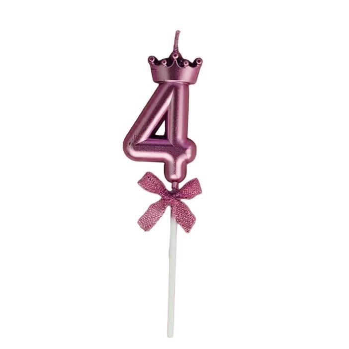 Lumanare Cifra 4, Flippy, Model Coroana cu Fundita, Pentru Tort, 6 x 2.5 cm Mov