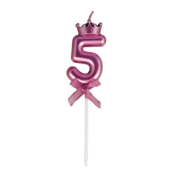 Lumanare Cifra 5, Flippy, Model Coroana cu Fundita, Pentru Tort, 6 x 2.5 cm Mov