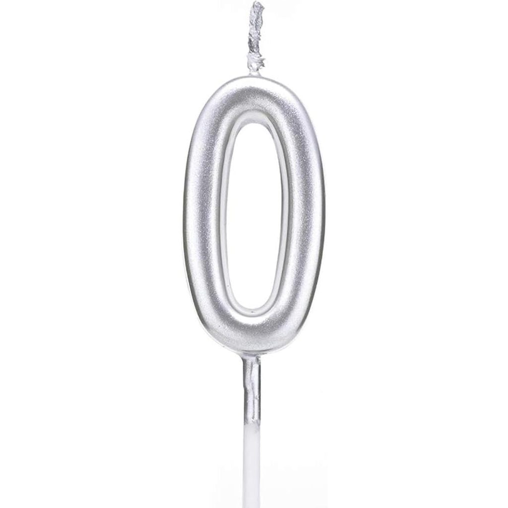 Lumanare de Tort, Flippy, Model Cifra 0, Party, 4.5 x 2.5 cm, din Parafina, Argintiu