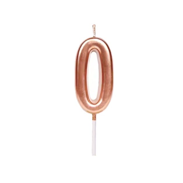 Lumanare de Tort, Flippy, Model Cifra 0, Party, 4.5 x 2.5 cm, din Parafina, Rose Gold