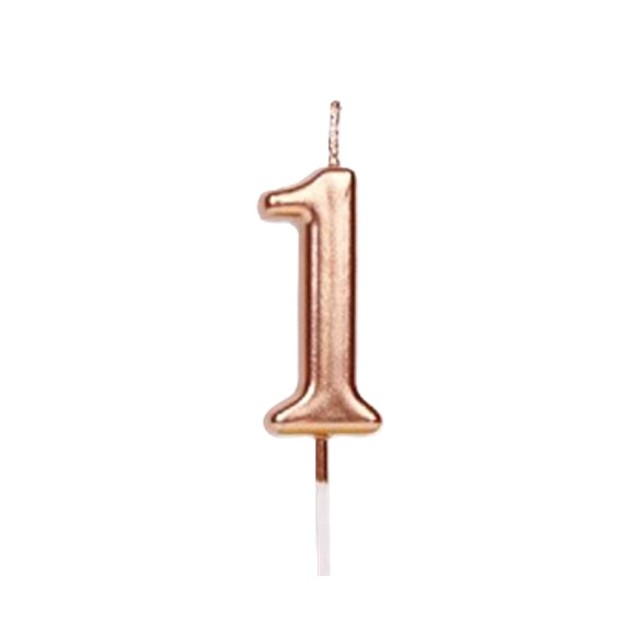 Lumanare de Tort, Flippy, Model Cifra 1, Party, 4.5 x 2.5 cm, din Parafina, Rose Gold