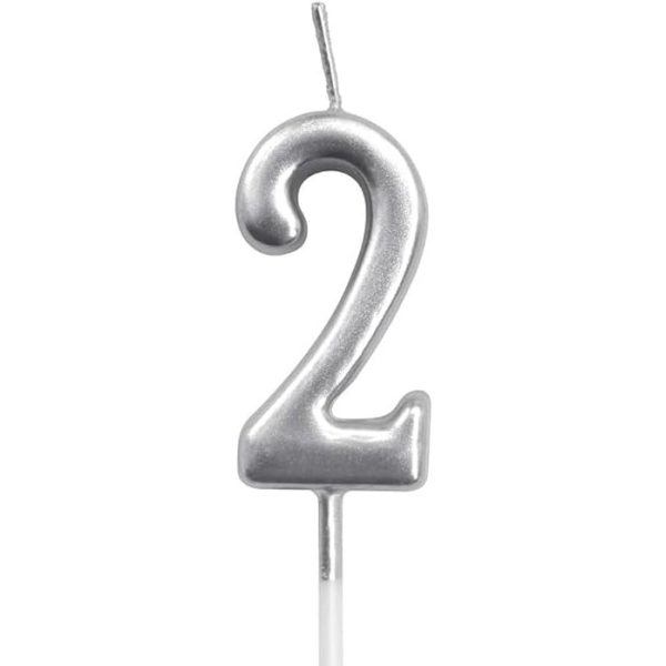 Lumanare de Tort, Flippy, Model Cifra 2, Party, 4.5 x 2.5 cm, din Parafina, Argintiu