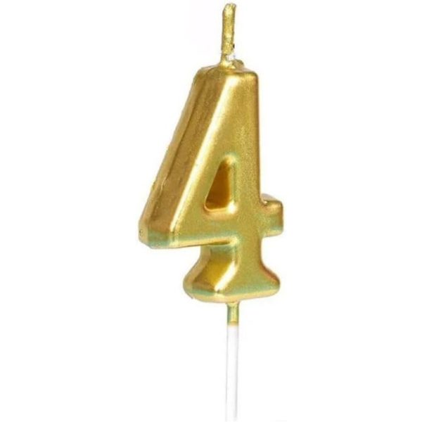 Lumanare de Tort, Flippy, Model Cifra 4, Party, 4.5 x 2.5 cm, din Parafina, Auriu