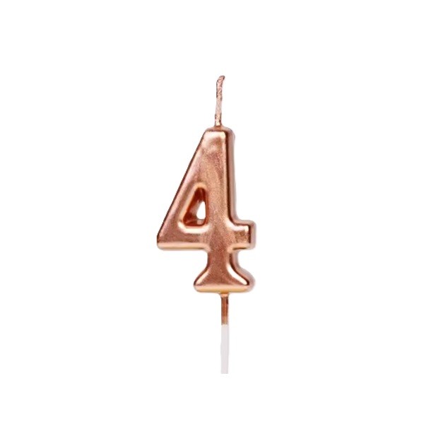 Lumanare de Tort, Flippy, Model Cifra 4, Party, 4.5 x 2.5 cm, din Parafina, Rose Gold