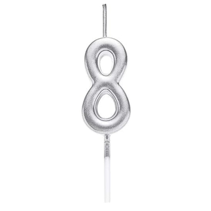 Lumanare de Tort, Flippy, Model Cifra 8, Party, 4.5 x 2.5 cm, din Parafina, Argintiu