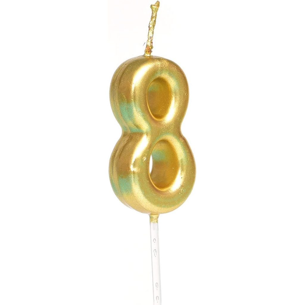 Lumanare de Tort, Flippy, Model Cifra 8, Party, 4.5 x 2.5 cm, din Parafina, Auriu