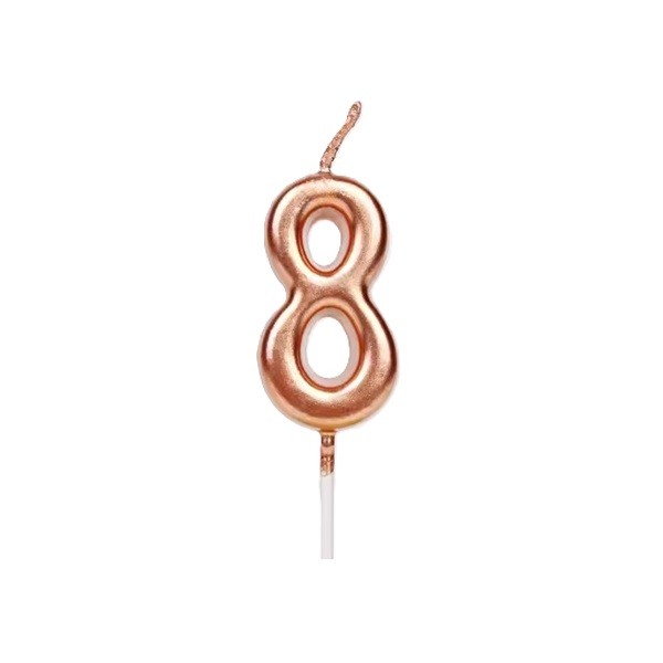 Lumanare de Tort, Flippy, Model Cifra 8, Party, 4.5 x 2.5 cm, din Parafina, Rose Gold