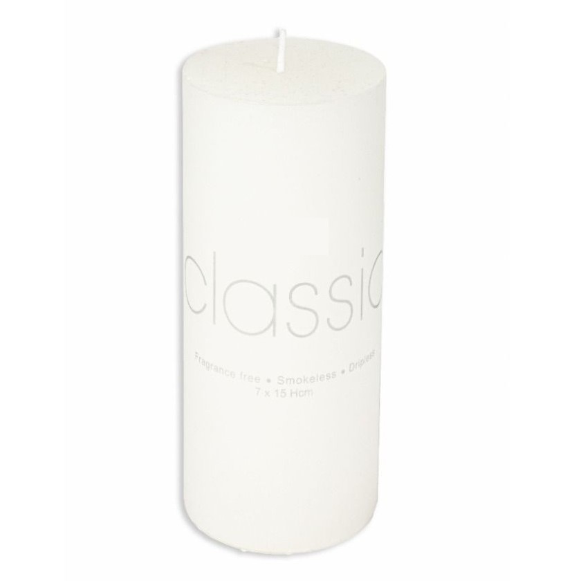 Lumanare Decorativa, Flippy, din Parafina, Cilindrica, Fara Fum si Fara Parfum, 7 x 15 cm, 500 g, Ardere 72h, Ivory Alb