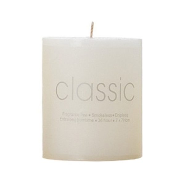 Lumanare Decorativa, Flippy, din Parafina, Cilindrica, Fara Fum si Fara Parfum, 7 x 7 cm, 260 g, Ardere 36h, Ivory Alb
