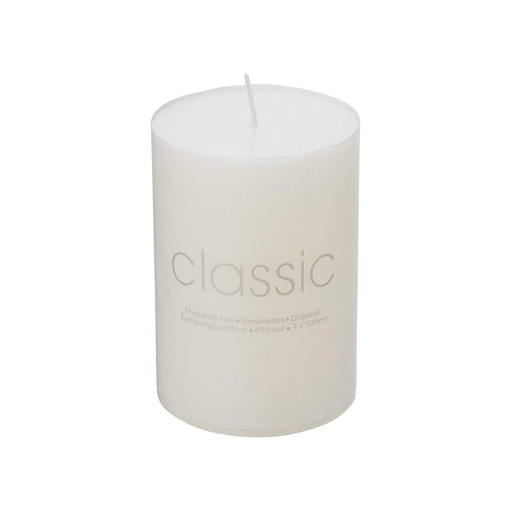 Lumanare Decorativa, Flippy, din Parafina, Cilindrica, Fara Fum si Fara Parfum, 7 x 10 cm, 300 g, Ardere 48h, Ivory Alb