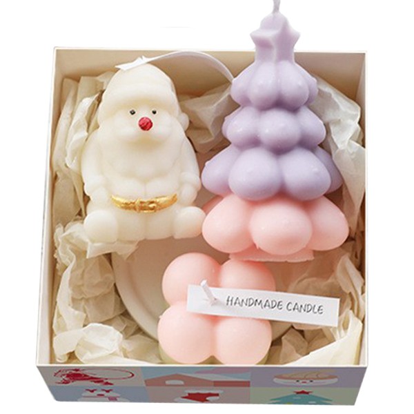Lumanari Parfumate de Craciun, Flippy, Gift Box Set cu 3 Lumanari Aromaterapie, 11 x 11 x 7.5 cm, Mov Roz