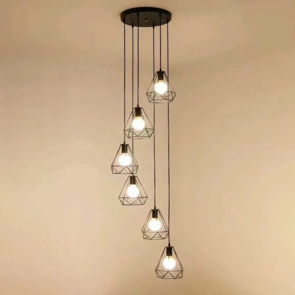 Lustra Forma Diamant, STRUKTUR, 6x E27, Negru, Metal