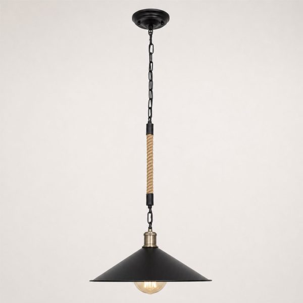 Lustra Franghie LV570/1BK, 1xE27, Diametru 26.5 cm, Inaltime 11 cm, IP20, Maro, Negru, Metal si Sfoara