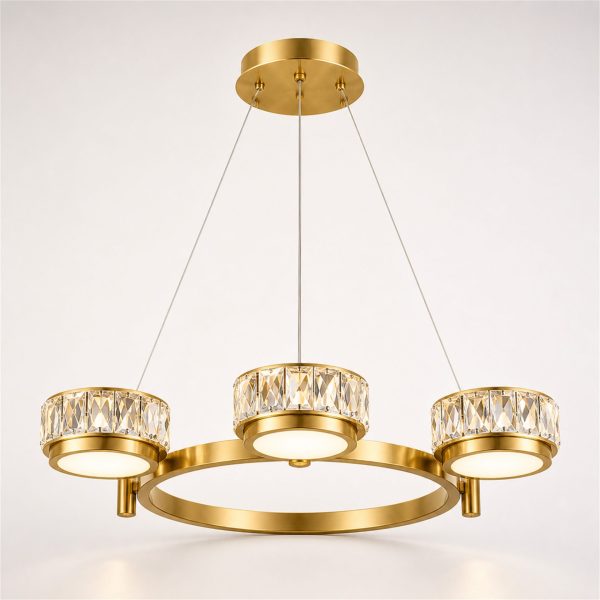 Lustra LED CHARM Eleganza cu telecomanda si cristal, 44W, Ø50cm, 3 Surse, Lumina Rece/Calda/Neutra, Dimabila, Auriu