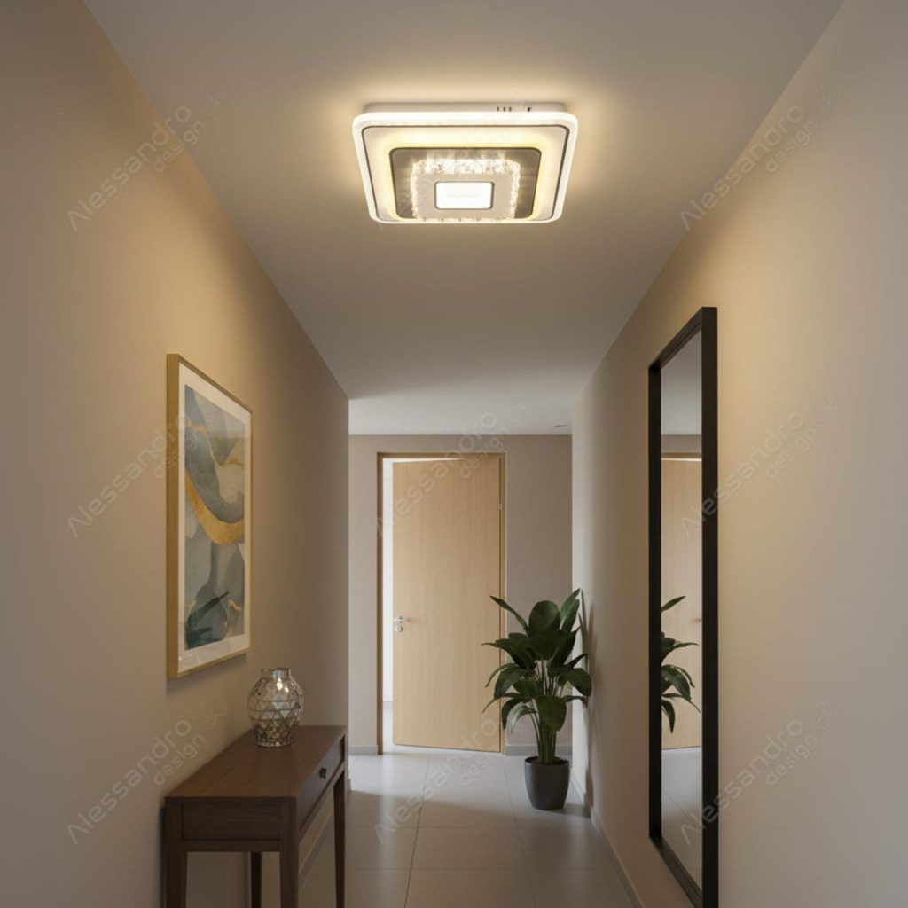 Lustra LED cu cristal MITA 39W, 20x20cm, Patrata, Lumina Rece/Calda/Neutra, Alb