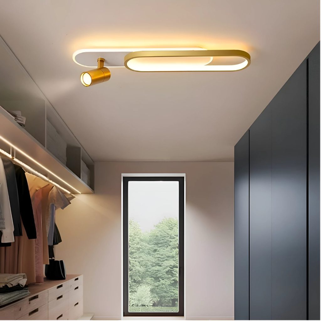 Lustra LED cu Proiector Reglabil FISSO Camilla, 48W, lumina Rece/Calda/Neutra 3000K/4000K/6000K, Auriu Lucios, Metal si Acril
