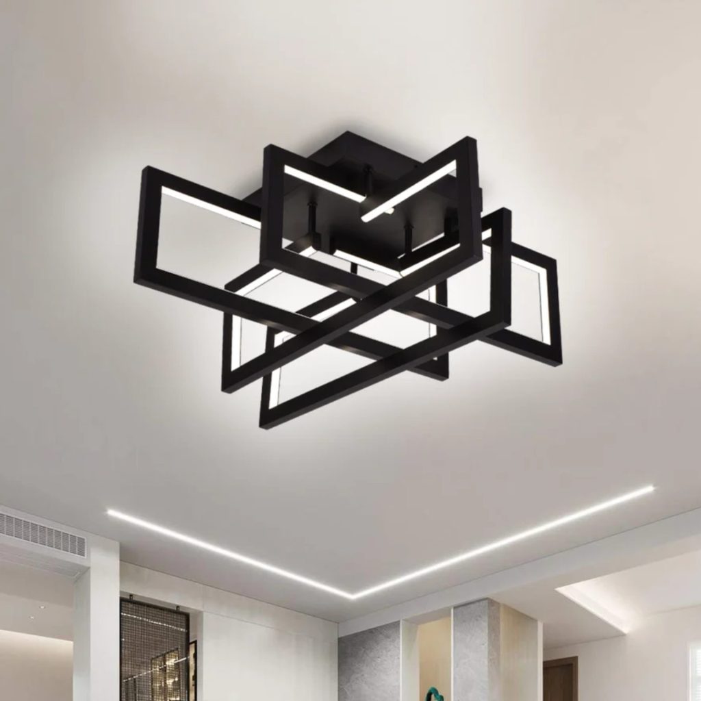 Lustra LED cu telecomanda 96W, 4 Elemente, lumina Rece/Calda/Neutra, Dimabila, Negru
