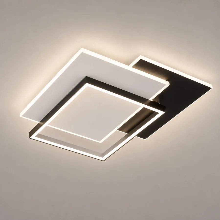 Lustra LED cu telecomanda CHIARA 98W, 3 Patrate, lumina Rece/Calda/Neutra, Dimabila, Negru