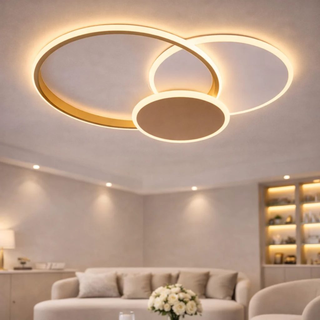 Lustra LED cu telecomanda KILLIAN 46W, 3 Cercuri, lumina Rece/Calda/Neutra 3000K/4000K/6000K, Dimabila, Auriu Alb