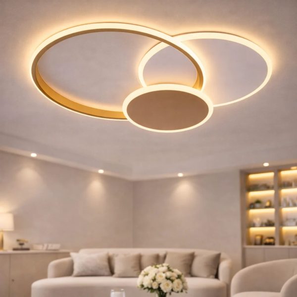 Lustra LED cu telecomanda KILLIAN 46W, 3 Cercuri, lumina Rece/Calda/Neutra 3000K/4000K/6000K, Dimabila, Auriu Alb