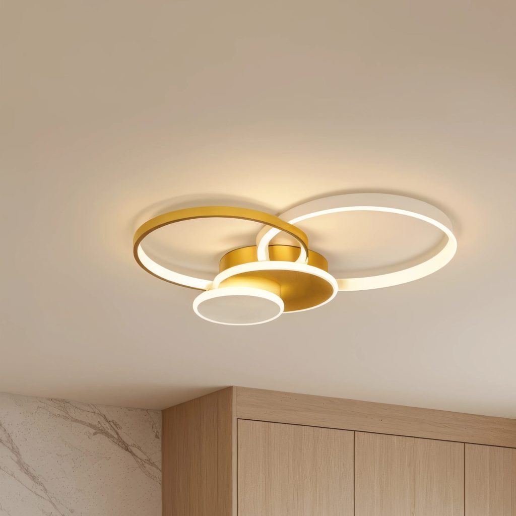 Lustra LED cu telecomanda KILLIAN 80W, 4 Cercuri, lumina Rece/Calda/Neutra, Dimabila, Auriu