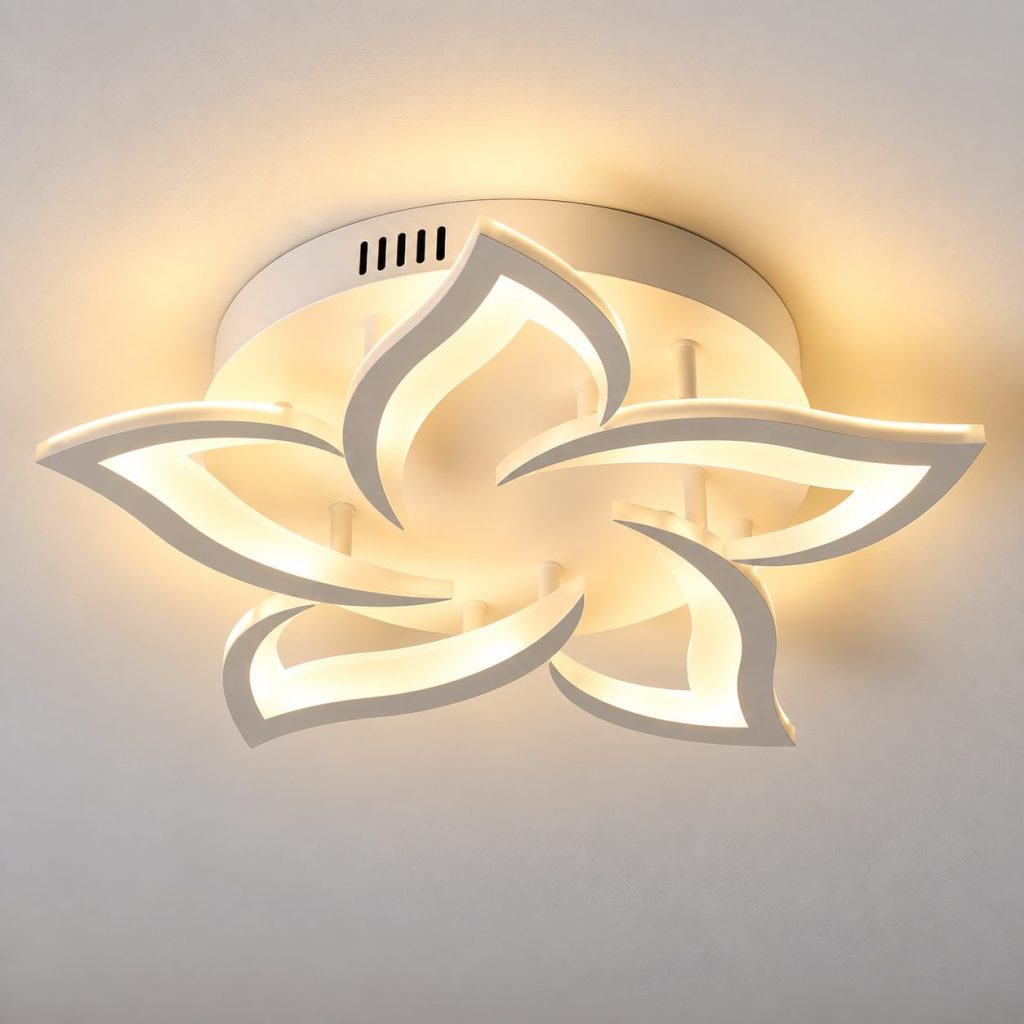 Lustra LED cu telecomanda LOTUS 54W, 5 Petale, lumina Rece/Calda/Neutra, Dimabila, Alb