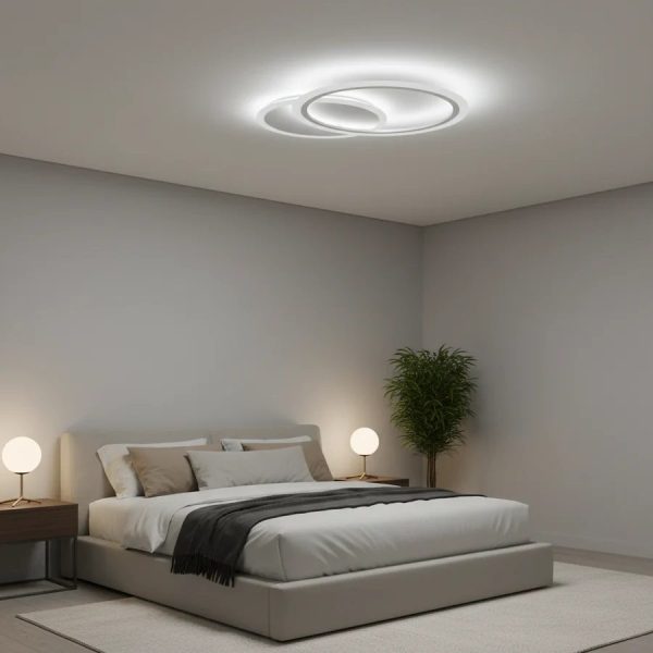 Lustra LED cu telecomanda LUCY 27W, 2 Cercuri, lumina Rece/Calda/Neutra, Dimabila, Alb, Metal si Acril