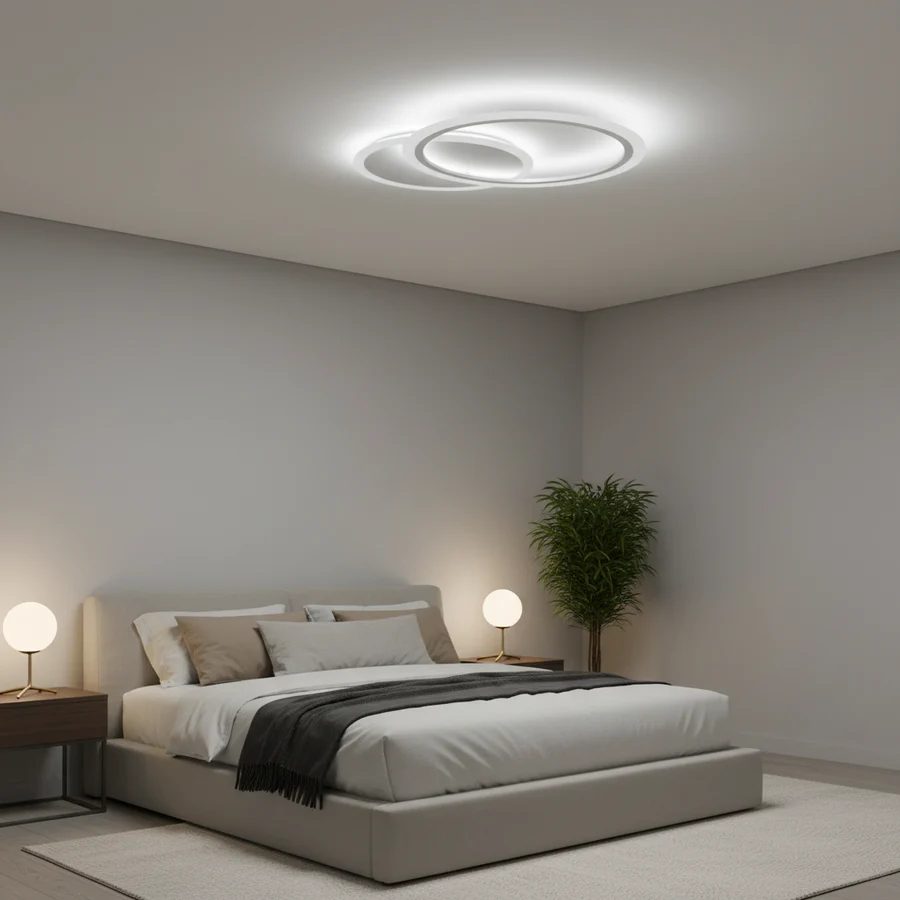 Lustra LED cu telecomanda LUCY 27W, 2 Cercuri, lumina Rece/Calda/Neutra, Dimabila, Alb, Metal si Acril