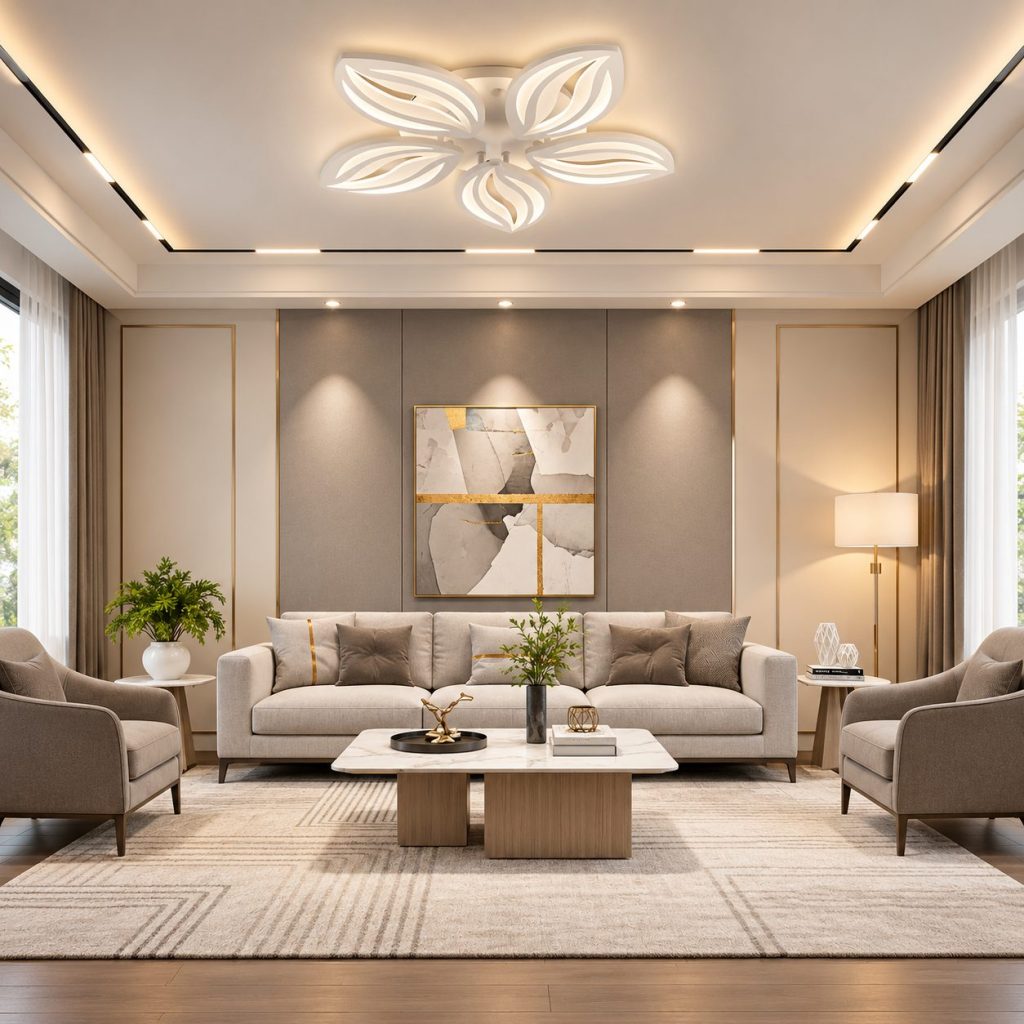 Lustra LED cu telecomanda ORCHID 66W, 5 Petale, lumina Rece/Calda/Neutra, Dimabila, Alb