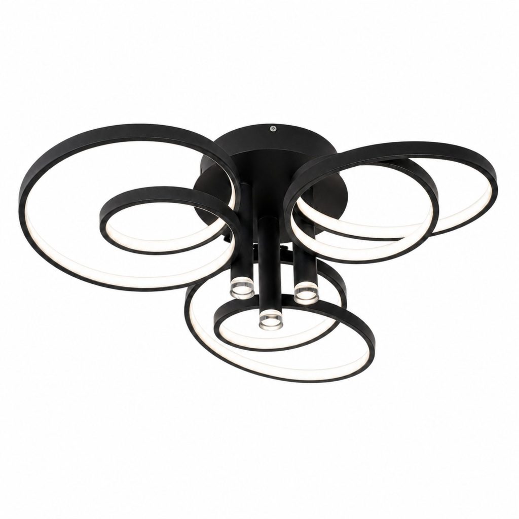 Lustra LED cu telecomanda ORMS Magno, 3000K/4000K/6000K, 146W, Metal si Plastic, Negru