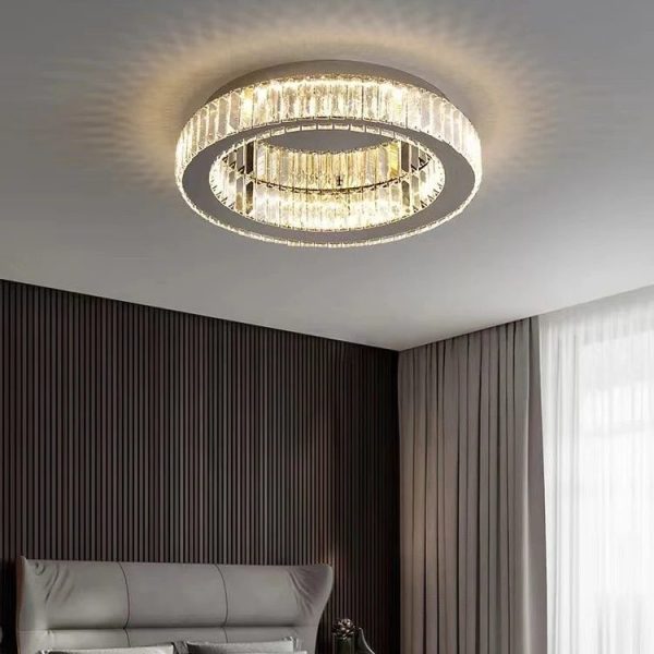 Lustra LED cu telecomanda si cristal VERTUS 18W, 30cm, Cerc, lumina Rece/Calda/Neutra, Dimabila, Crom