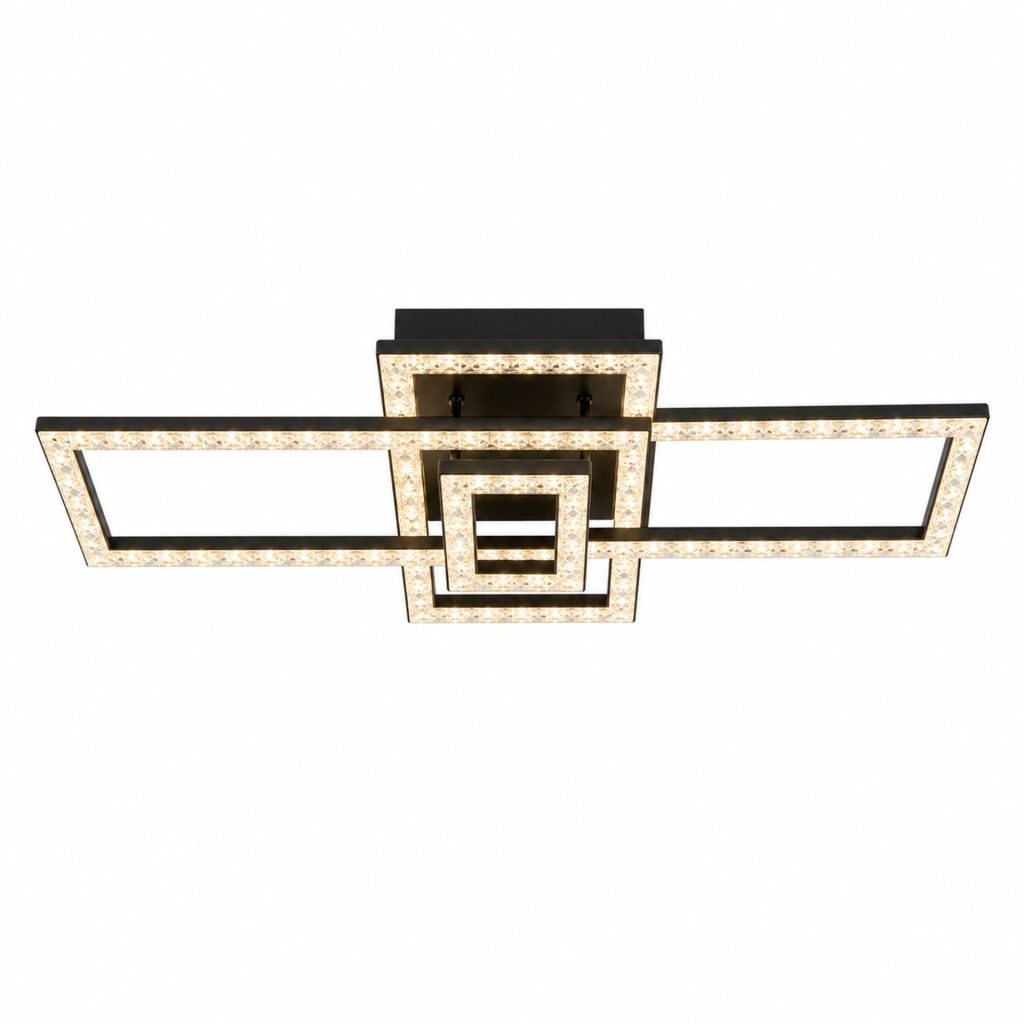 Lustra LED cu telecomanda SUKING, 3 surse, 3000K/4000K/6000K, 120W, Metal si Acrilic, Negru
