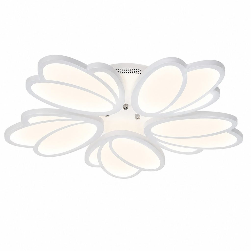 Lustra LED cu telecomanda TULIP 81W, 5 Petale, lumina Rece/Calda/Neutra, Dimabila, Alb